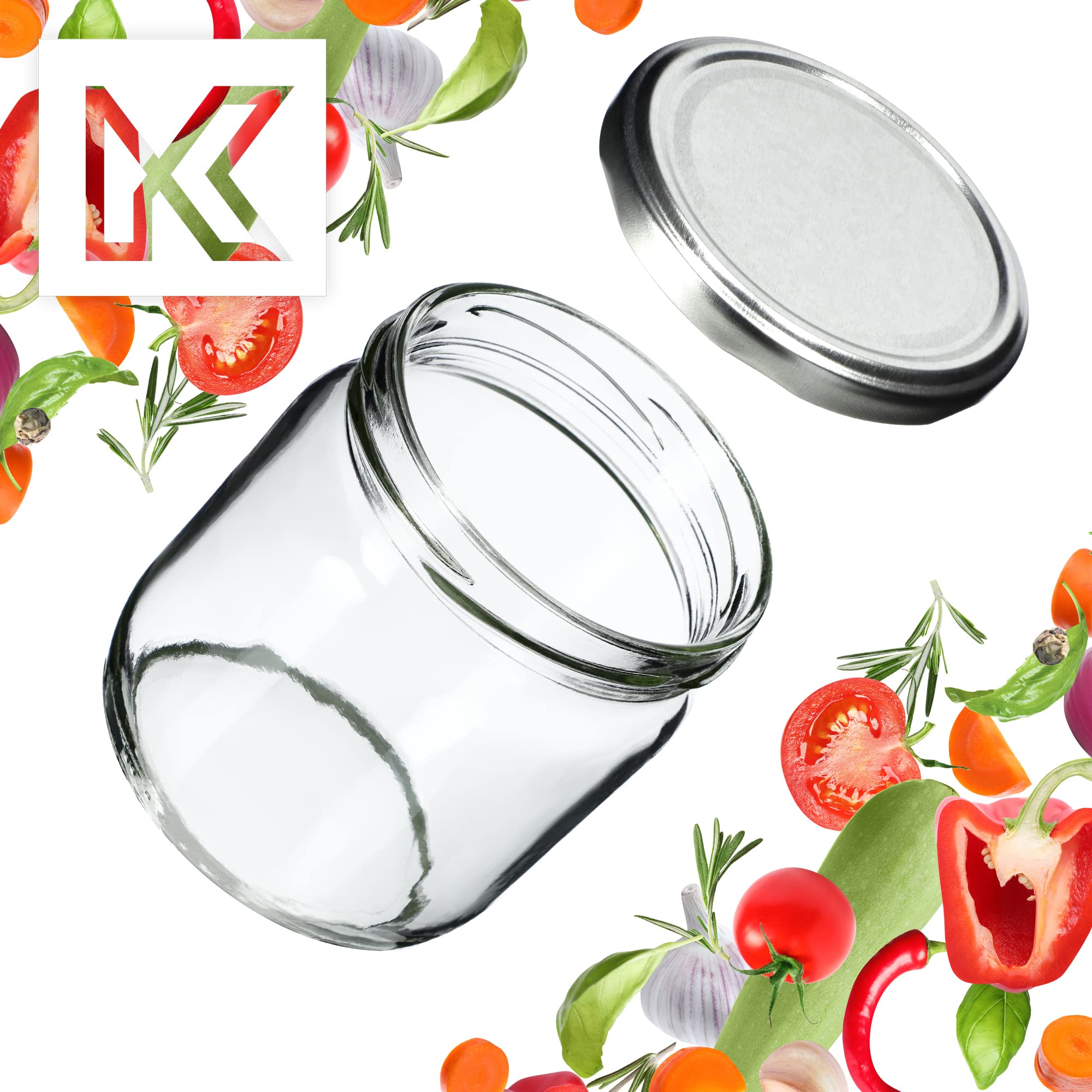Set di 48 barattoli da 425 ml KADAX TO82 argento, vasetti Mason Jar con coperchio a vite, barattoli ermetici con chiusura twist-off, preparazione dei pasti, overnight oats, lievito madre