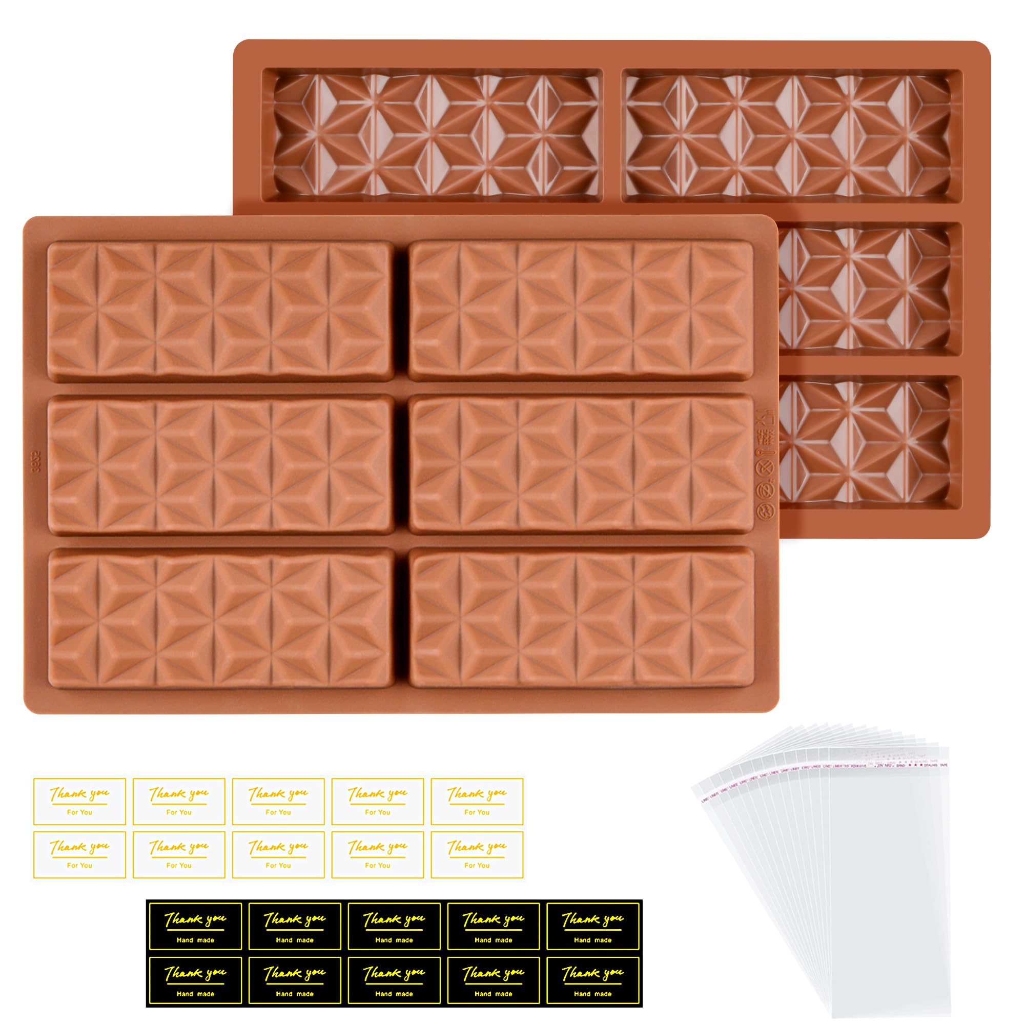 2 Pcs Chocolate Bar Molds Silicone Deep Stuffed Candy Bar Molds Break Apart Silicone Molds for Wax Melts Large(Pyramid set)