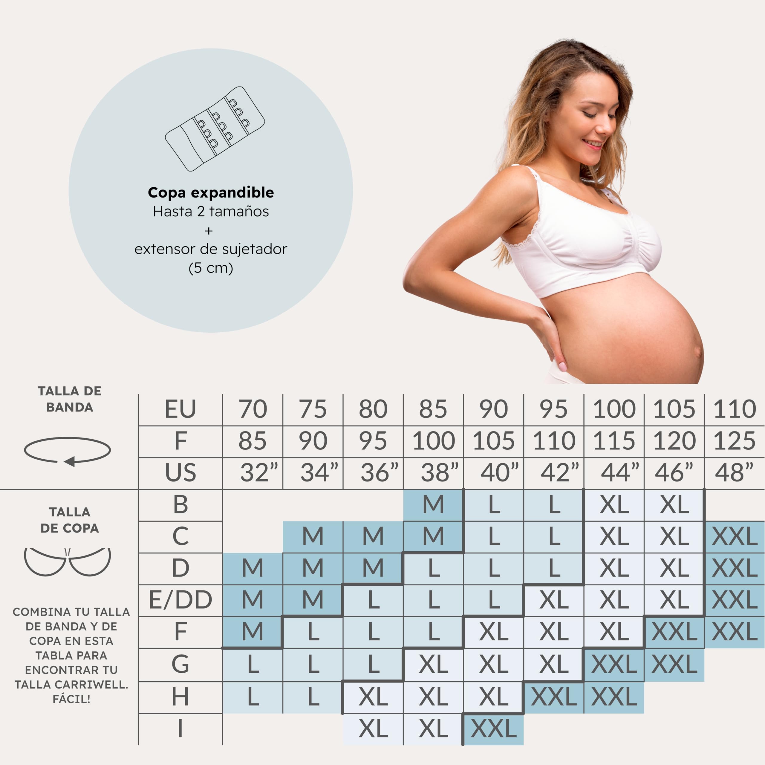 Carriwell Sujetador de Lactancia con Relleno y Soporte en Gel | Sujetador de Maternidad y Embarazo, Suave, Transpirable y sin Costuras | Aros de Gel Patentados | Confort, Sujeción y Estilo | S-XL