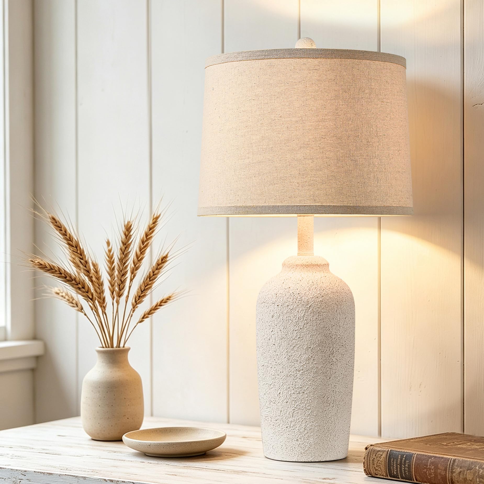 Photo 1 of BOOUCUU Farmhouse Table Lamp, Antique White Jar-Shaped