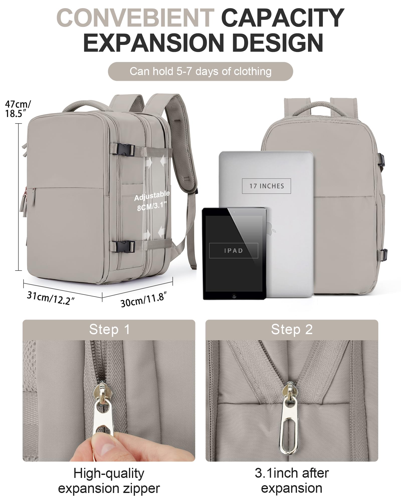 SZLX Zaino Ryanair 40x20x25 Bagaglio a Mano zaino Borse da Cabina per Easyjet 45x36x20 Zaino da Viaggio donna con porta ricarica USB, Borsa da Viaggio aereo Zaino Computer Impermeabile Casual Daypack