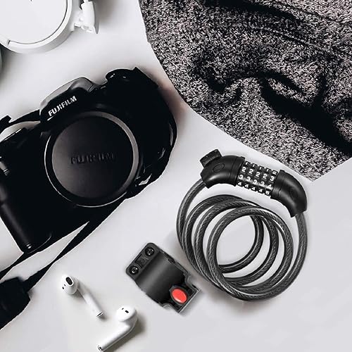 Miniatura 7 de Flexzion Combinación de cable de bloqueo de bicicleta, cable de bloqueo de bicicleta combinado de 5 dígitos, sin llave, cerradura antirrobo de