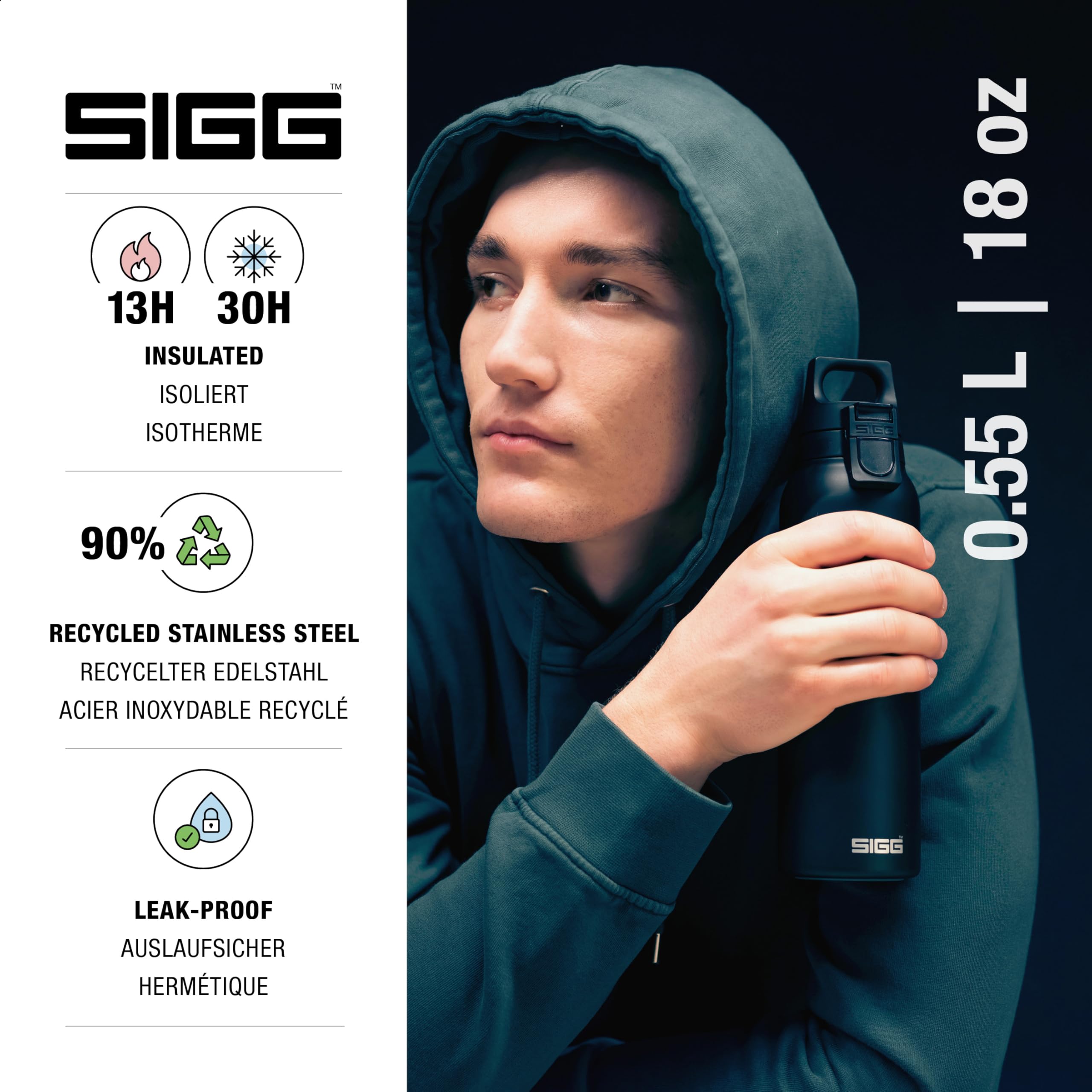 SIGG - Gourde Isotherme - Thermo Flask Hot & Cold ONE Light - Avec Filtre À Fruits - Étanche - Sans BPA - Acier Inoxydable 18/8 - 0,55L