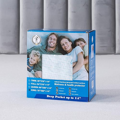 Miniatura 7 de Protector de colchón impermeable de bambú con cremallera, hipoalergénico de alta calidad, con tela de enfriamiento, bolsillo profundo, elástico