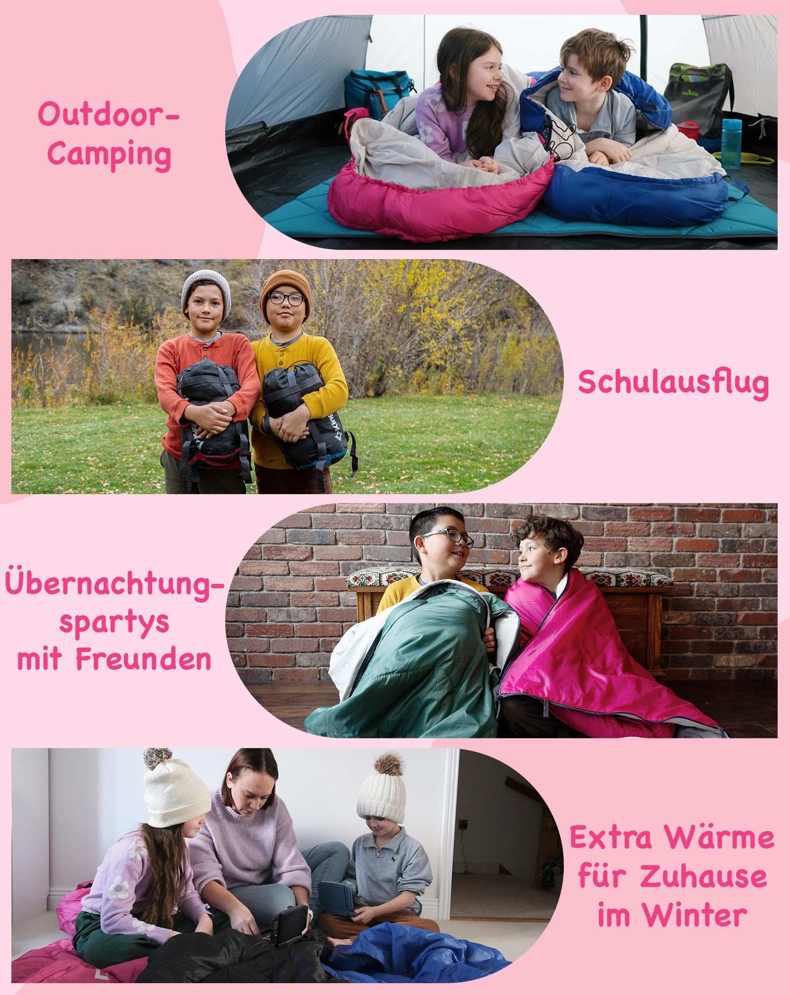 KingCamp Kinderschlafsack 3 Jahreszeiten Deckenschlafsack für Kinder 100-140cm Leicht Warm für Camping und Wandern mit Tragetasche