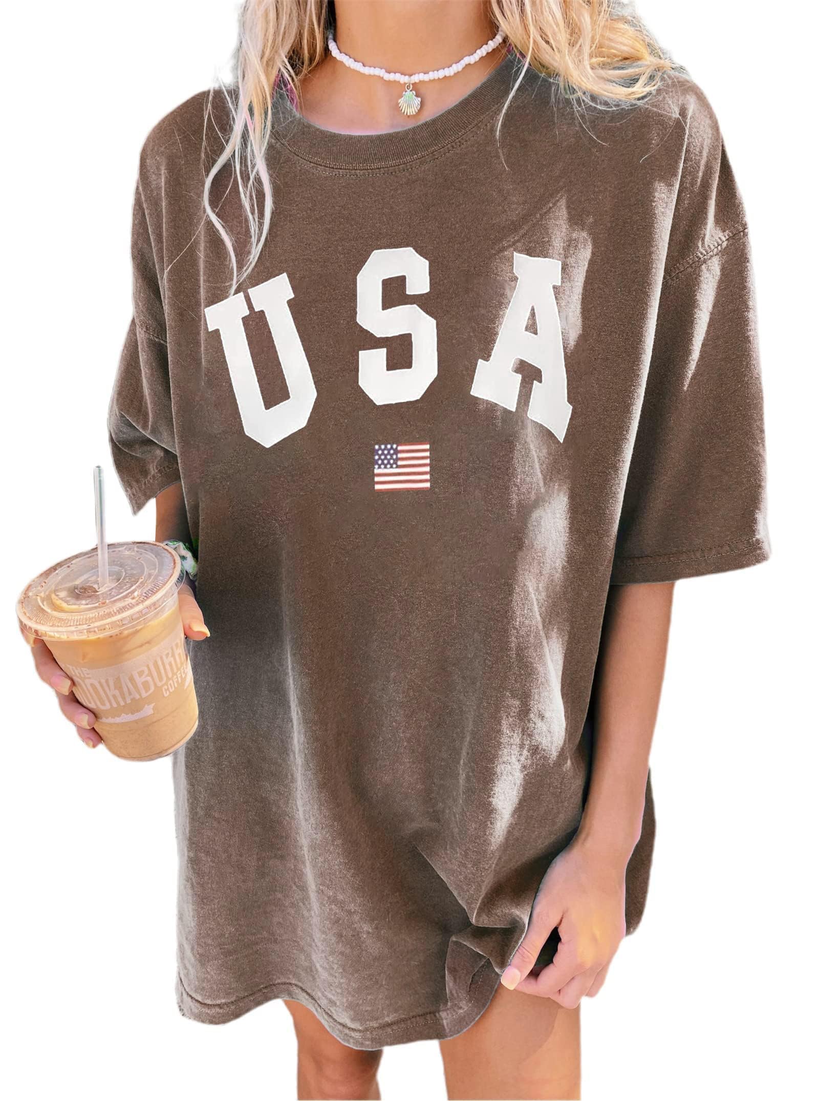 RemidooWomen's Casual Crewneck Short Sleeve Oversized T Shirt Rainbow Graphic Tees