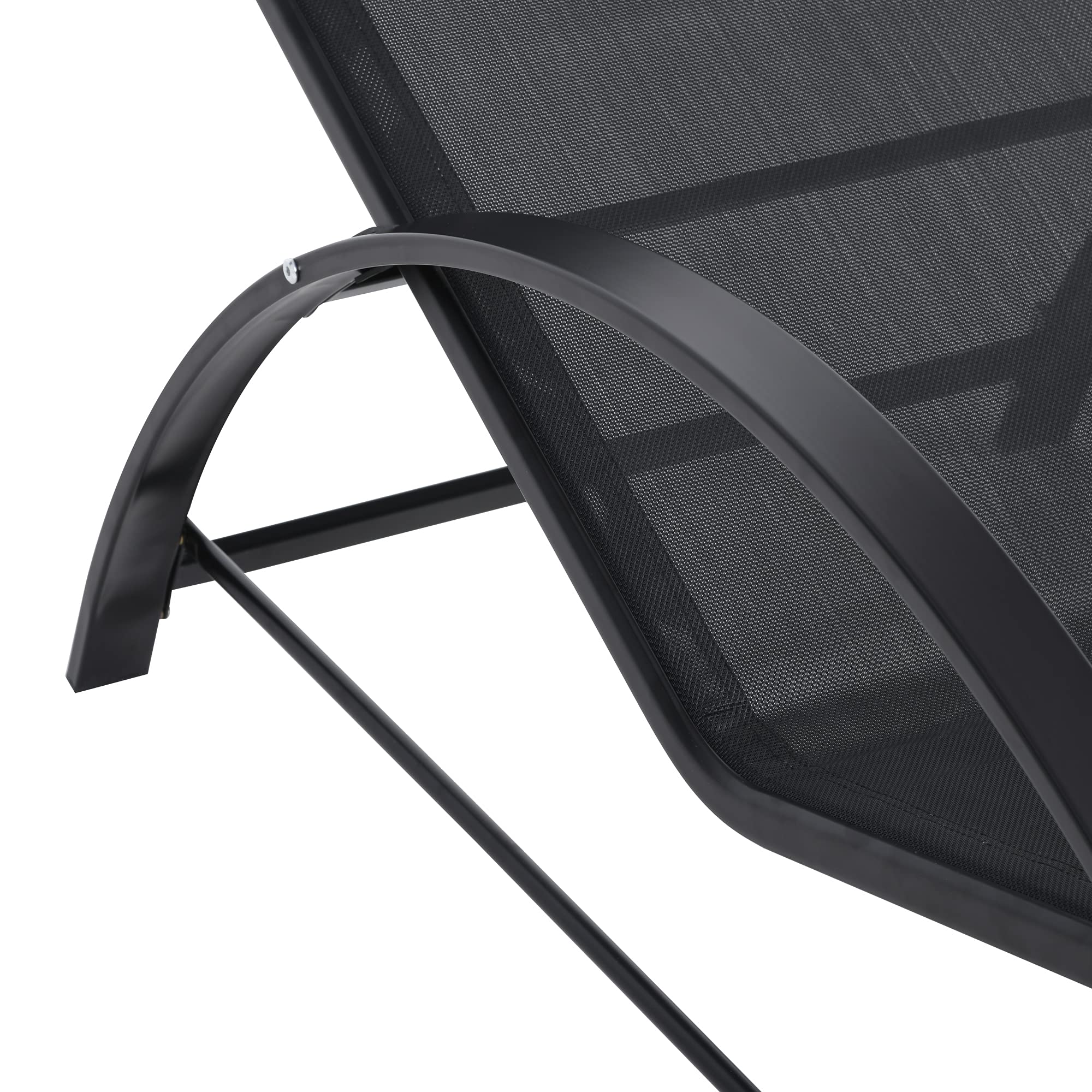 Outsunny Lot de 2 Bains de Soleil Chaise Longue Design Contemporain Table Basse Plateau Verre trempé métal époxy textilène Noir