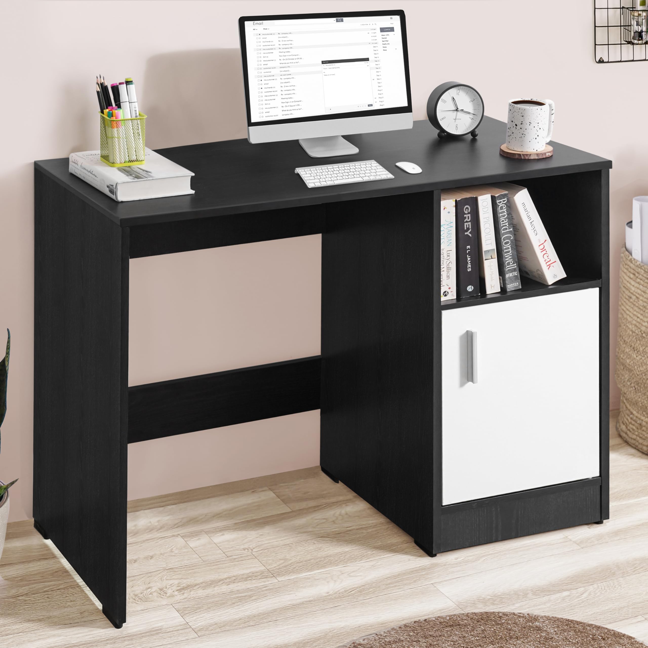ABOUT SPACE Study Table with Bottom Storage - Office Desk - WFH Computer Table for Laptop, PC-Engineering Wood Working, Drawing, Office Table for Home (Black Mahogany & White- L 95 x B 45 x H 75 cm) (B0D2DH47G1) Amazon Price History, Amazon Price Tracker