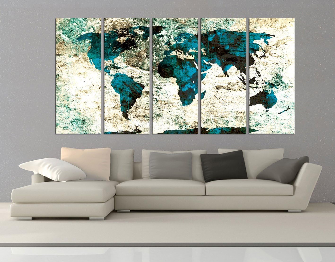 Large Canvas Art Print World Map Canvas Print Set 5 Pieces Multi Panels, World Map Print Wall Decal, Framed, Large Abstract Wall Art Print Hr49