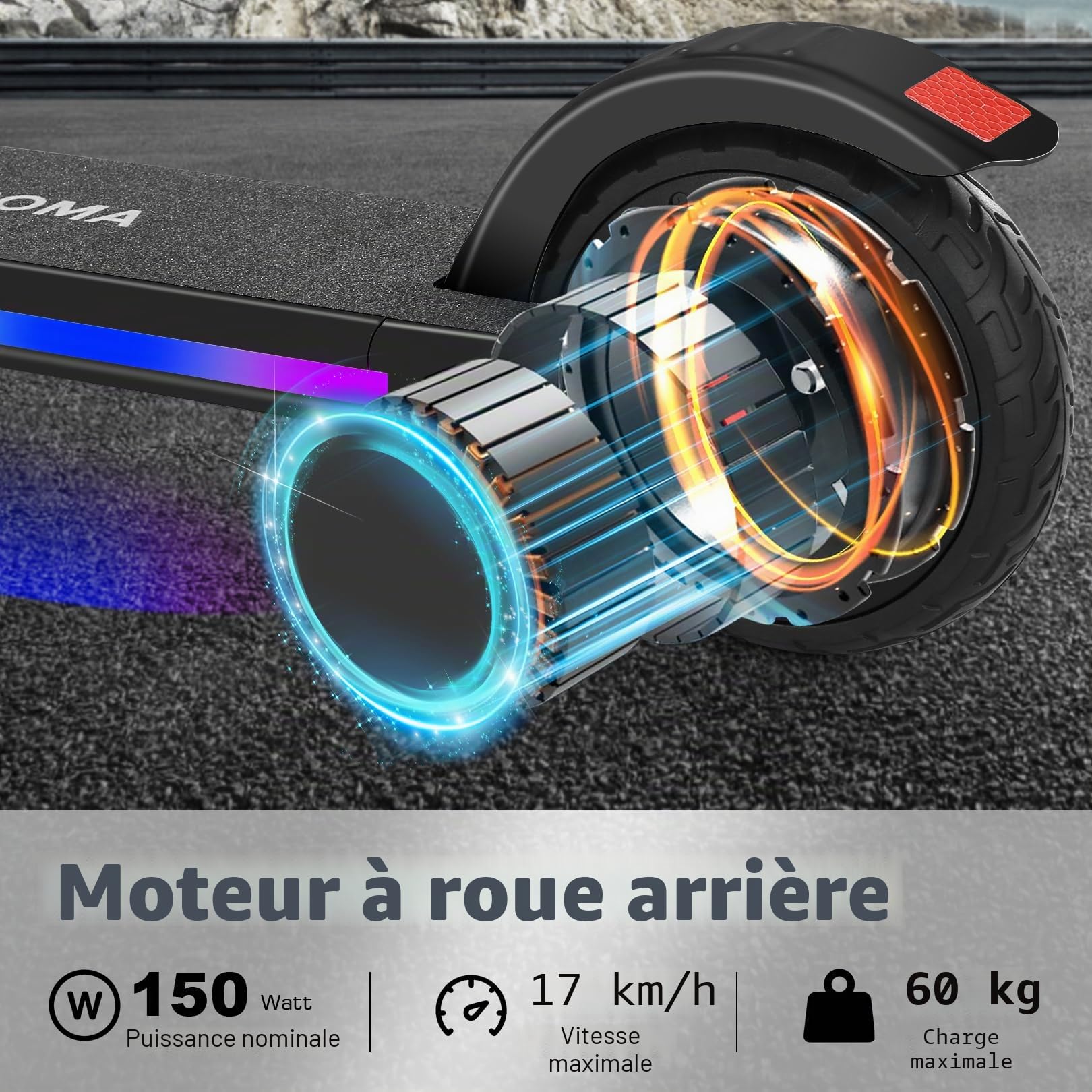 CAROMA Trottinette Electrique(8-10-12Ans), Trottinette électrique Pliable pour Enfants, Autonomie Max 6 KM, Max 16 KM/H, Moteur 150W, Cadeau pour Enfants et Adolescents(Noir)