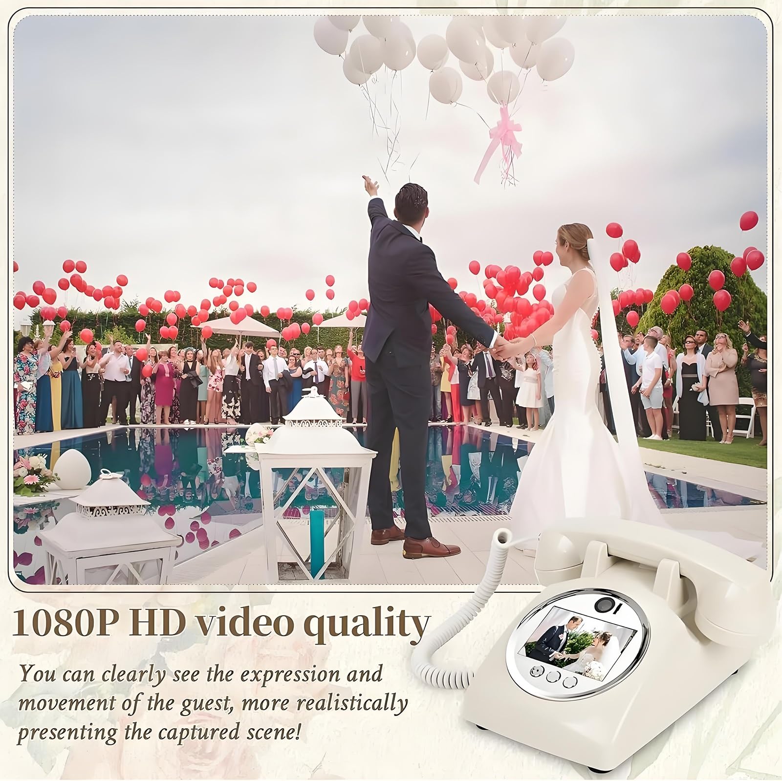 Nowa księga gości weselnych w stylu retro – nagrywanie wideo i audio, 5–7 godzin użytkowania, bateria 5000 mAh na ślub, urodziny, baby shower(Black)