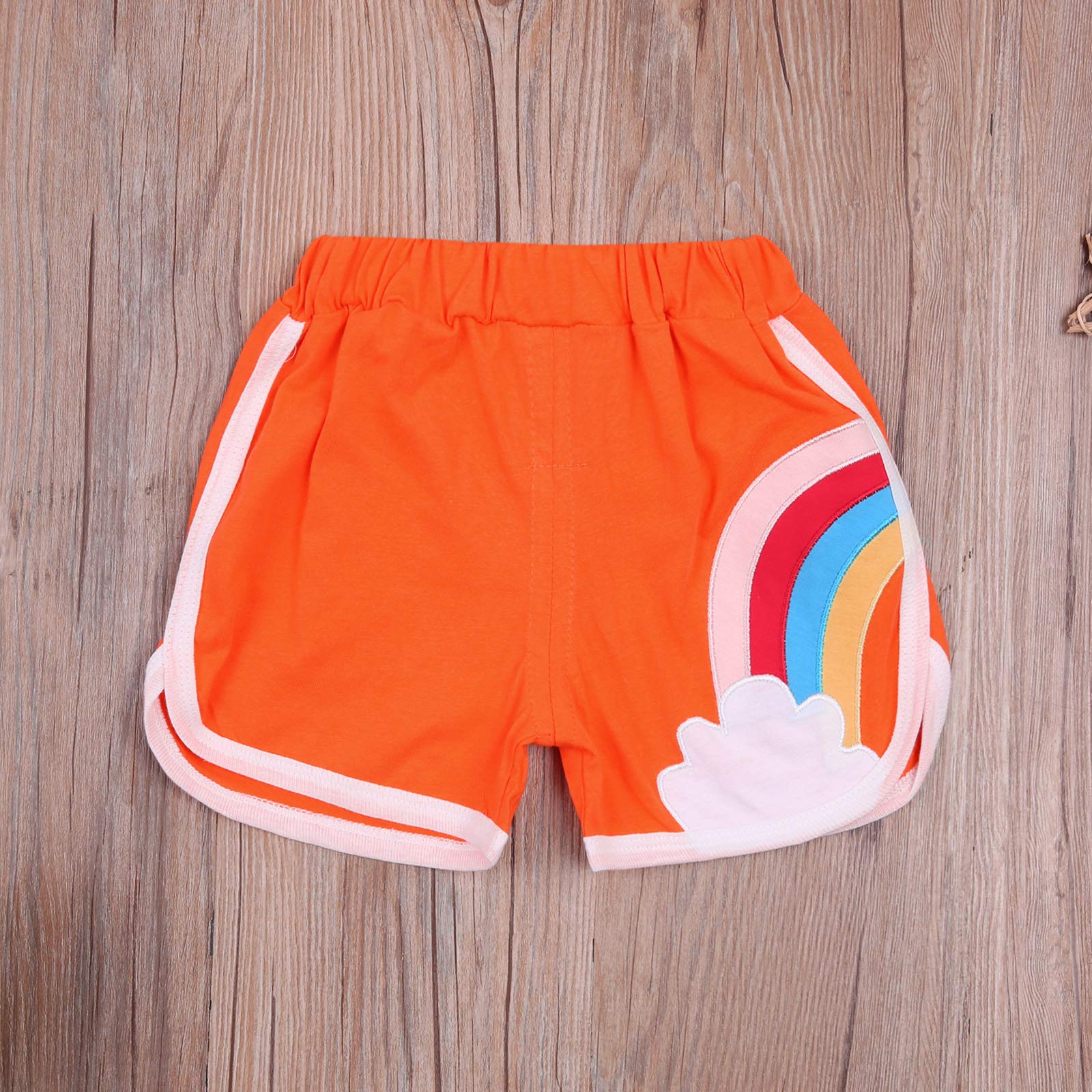 Toddler Kid Baby Boy Girl Shorts Elastic Waist Rainbow Bottoms Shorts Active Sportswear Beach Children Summer Clothes (Orange, 5-6 Years)