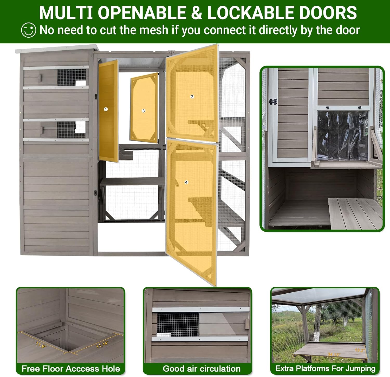 PetsCosset Catio Cat Enclosure Outdoor, Large Cat House Outdoor Weatherproof Attached to Window for Multi Cats, Asphalt and UV Protection Roofs, Multi Platforms-71 H 77" L