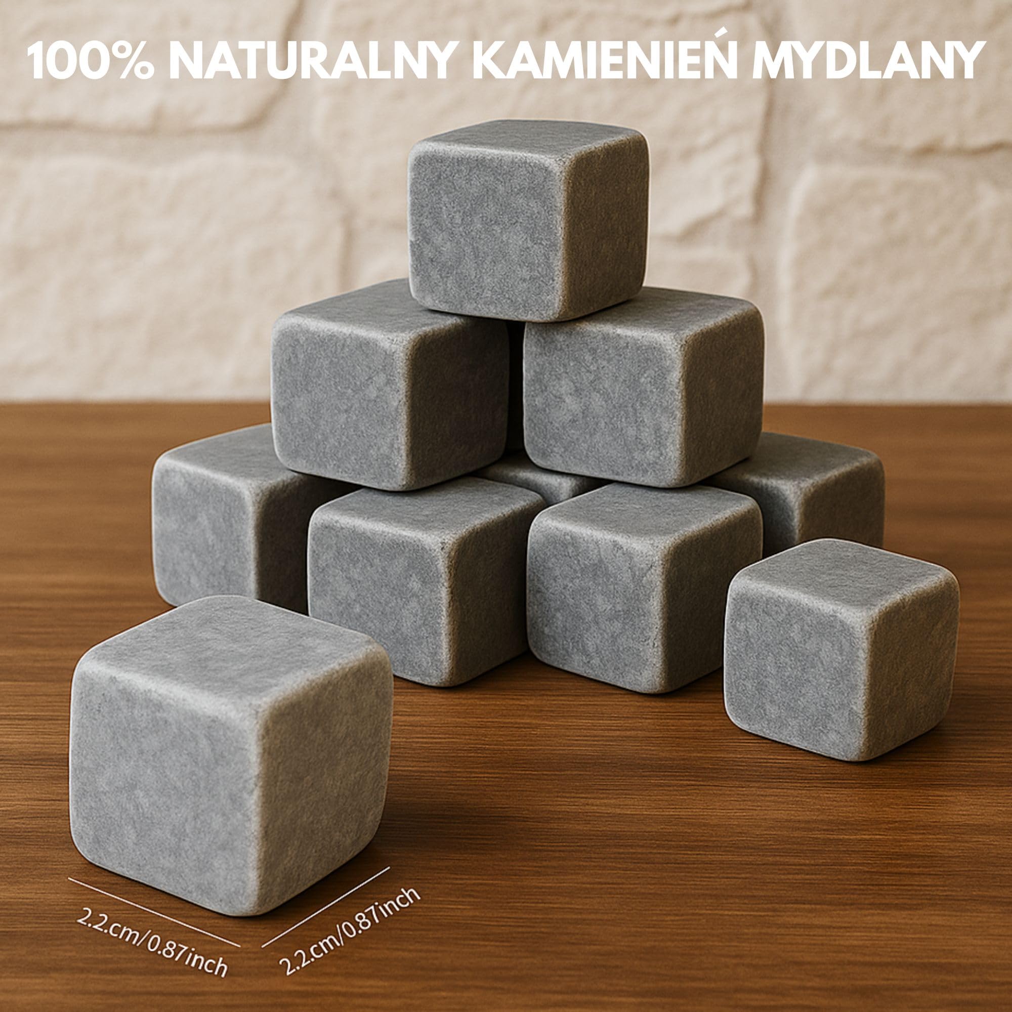 Zestaw 9 kamieni do whisky w kolorze szarym z naturalnego steatytu - on The Rocks kamienie chłodzące z praktycznym woreczkiem z materiału