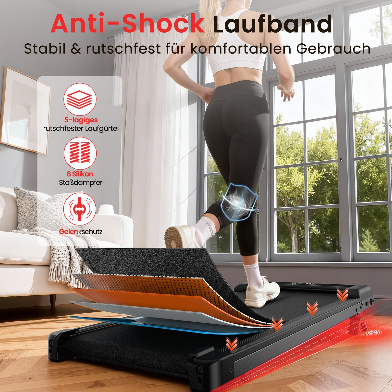 HomeFitnessCode Walking Pad für Zuhause mit Neigung - Laufband Laufpad Steigung Klein Walkpad Untertisch Elektrisch Walking Band Gehband Treadmill