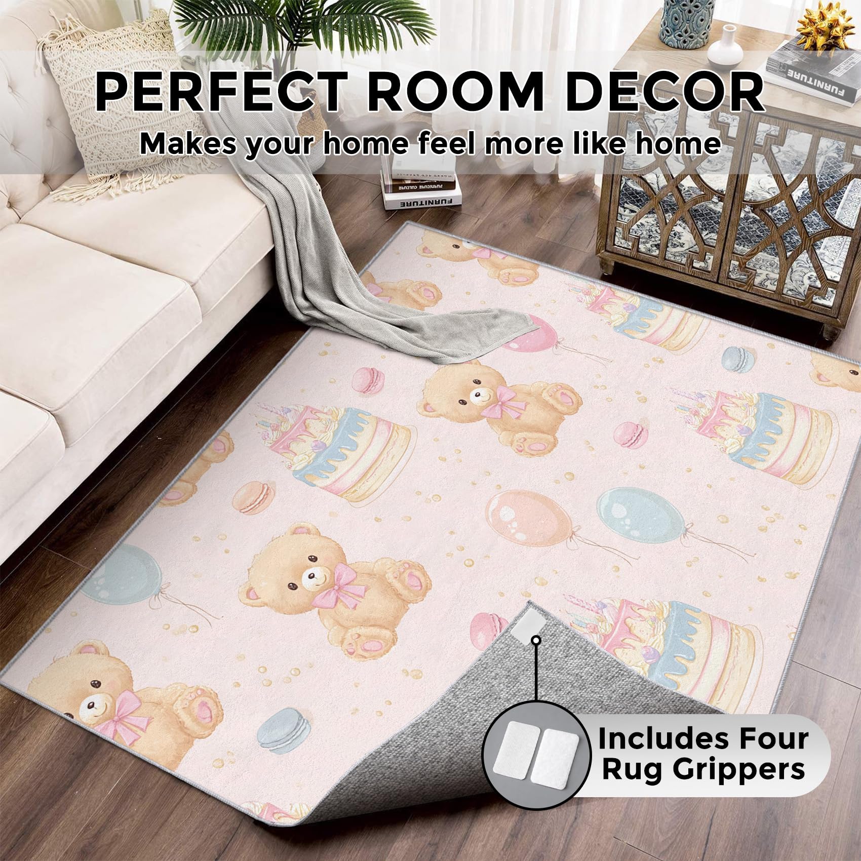 Generisch Teppich Wohnzimmer Teddybär, Teppich Süßer Bär Mädchen für Schlafzimmer 100 x 150 cm, Weicher Waschbarer Antirutsch Kurzflor Dekoration Carpet P-&123