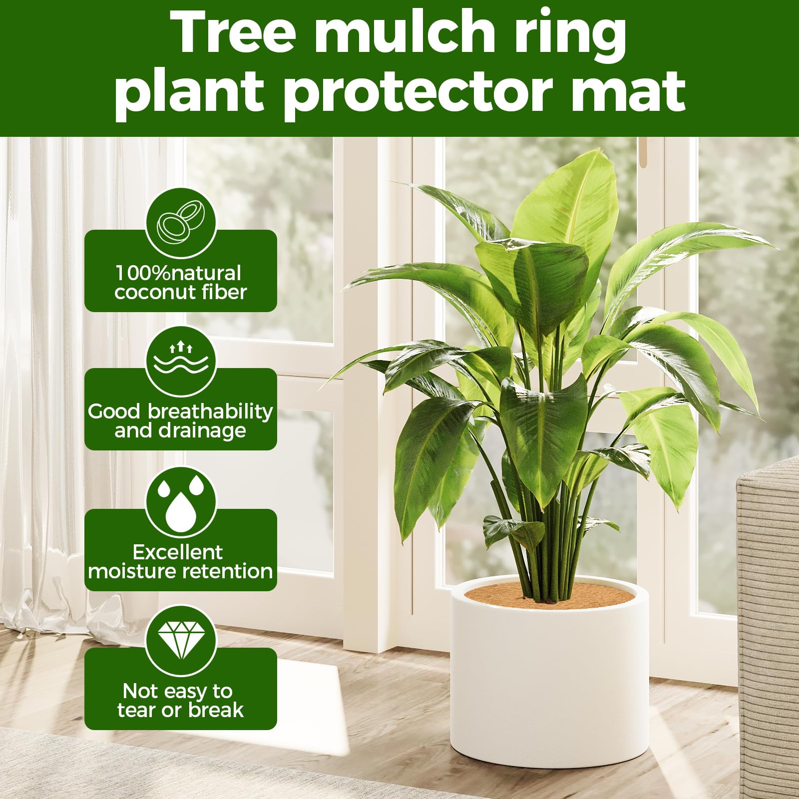 Bamworld 4 Anneaux de Paillage Fibre de Coco, 60 cm Protection Arbre Naturelle, Couvre-Sol pour Plantes Intérieur Extérieur et Aménagement Paysager, Marron