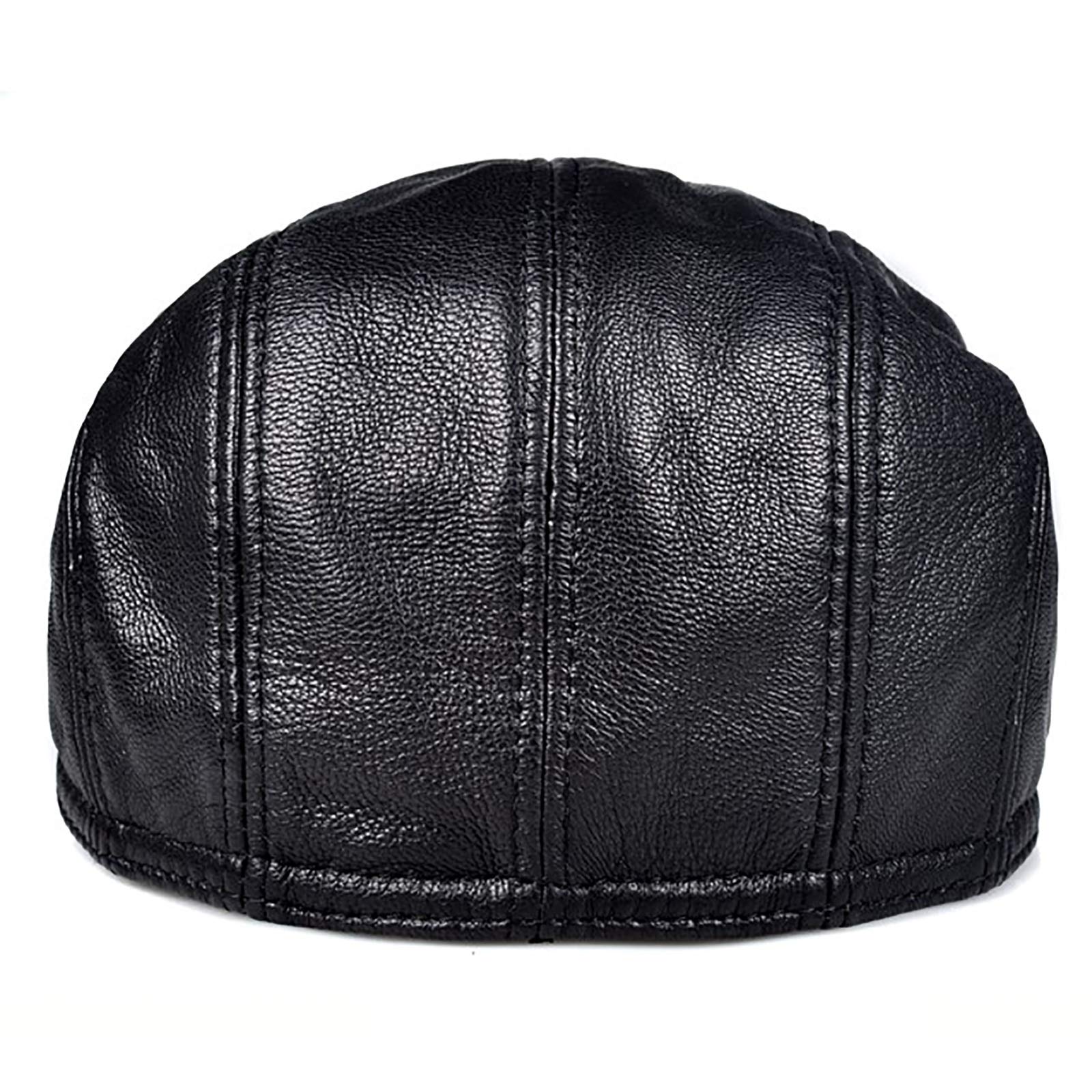 G&F Uomini Pelle Berretto Cappello Piatto Nero Strillone Golf Cappelli Tenere Caldo Moda 54-62 Cm (Color : Black, Size : L)