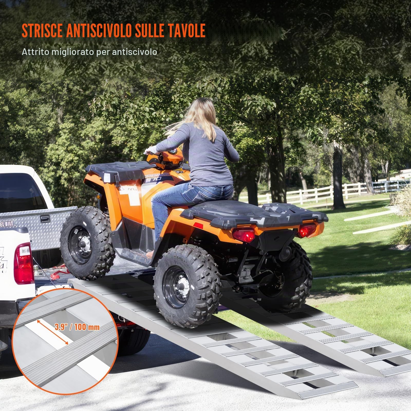 VEVOR Rampa Carico in Alluminio 2 Pezzi 183x38 cm, Rampa Portatile,di Accesso con Capacità Carico 2721,6 kg per Moto, Fuoristrada, Rimorchio, ATV, UTV, Trattore, Tosaerba, Rampa per Trasporto
