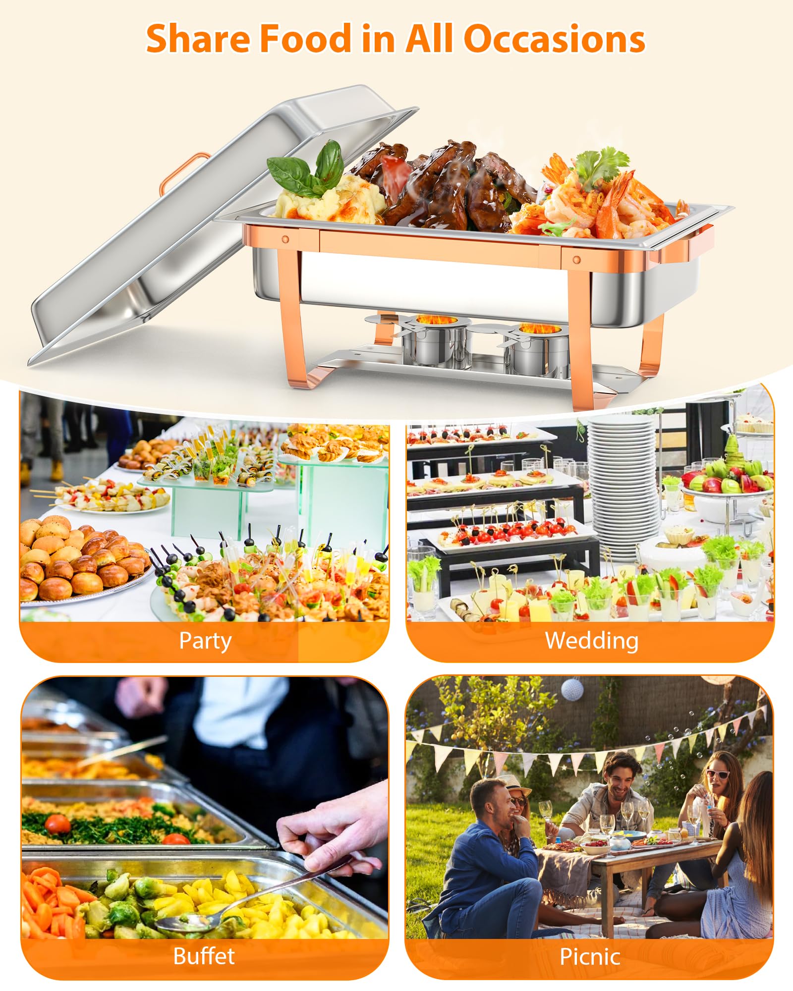 Mahlzeit Chafing Dish Profi Set, 4 x Edelstahl Warmhaltebehälter, 9L Rechteckige Catering Servierplatten, Wärmebehälter für Speisen mit Deckelhalter, Speisenwärmer für Buffet, Partys, Abendessen