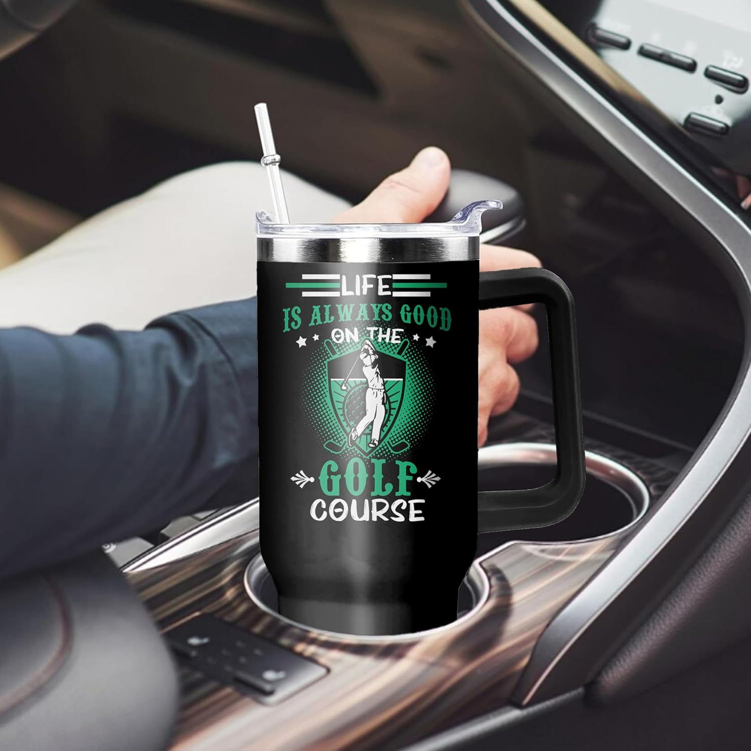 40 Oz Golf Tumbler with Handle and Straw, Double Wall Coffee Travel Golf Mug Spill Proof Leak Proof, Stainless Steel golf Cup with Handle and Straw, Reusable Insulated Water Bottle 40 Oz Gifts for men - Image 5