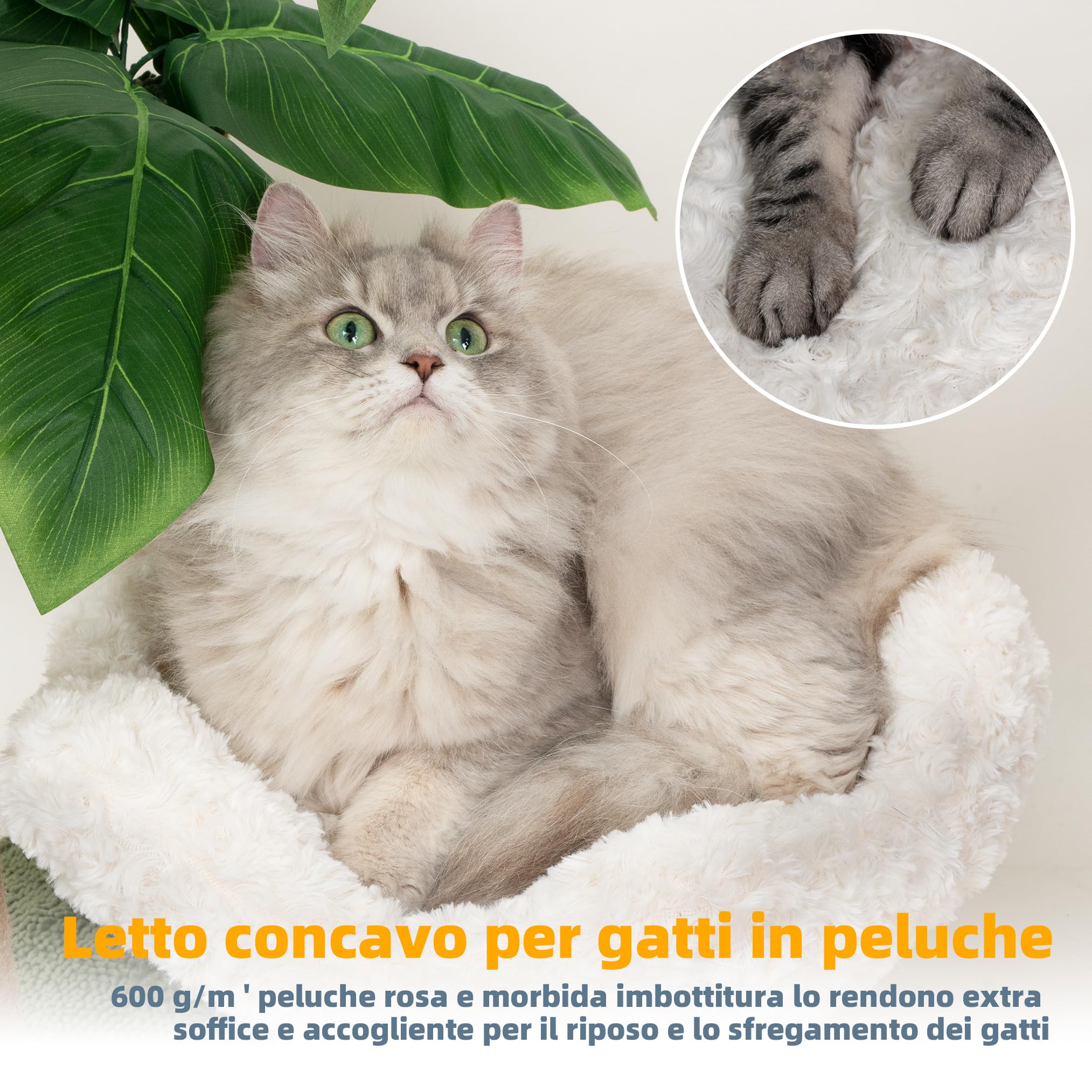 Meowoou Tiragraffi per Gatti, con Cuccia, Grazioso, da Interno, di Taglia Grande con 3 Postazioni per Graffiare, Palline di Sisal Sospese per Gattini e Gatti Adulti, Torre da Arrampicata (Nuvola)