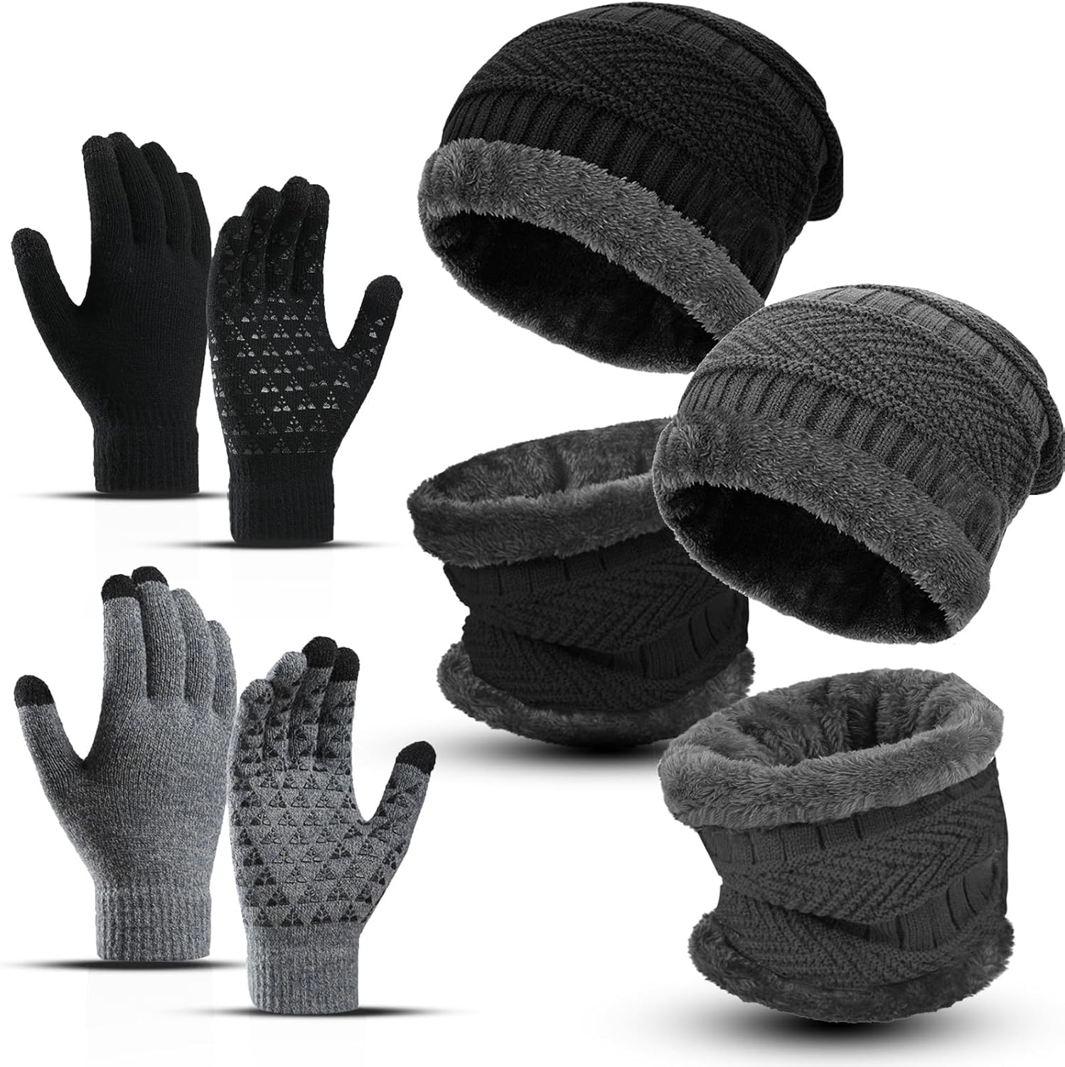 Men’s & Women’s 6-Piece Winter Hat, Scarf & Gloves Set
