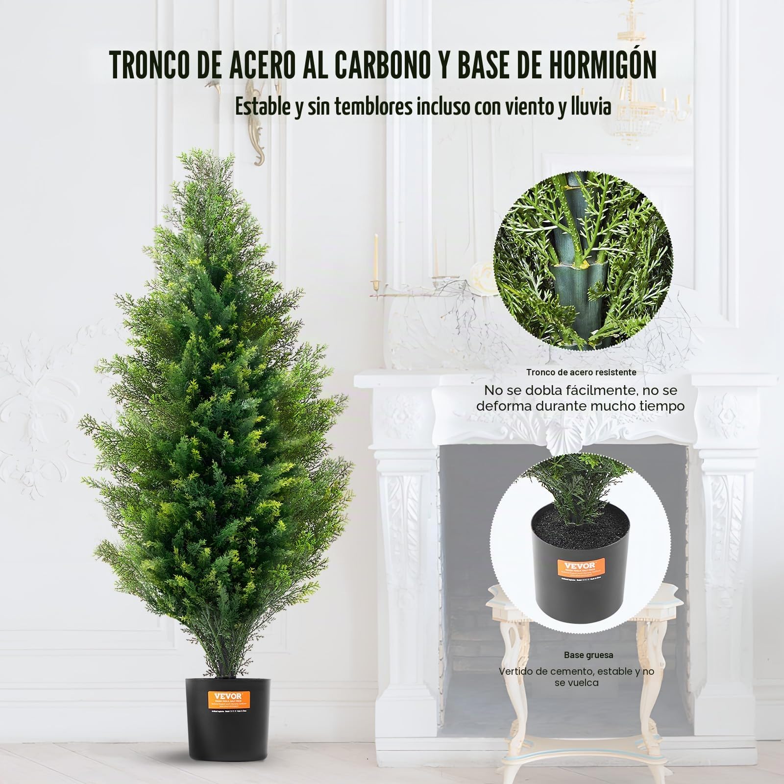 VEVOR Árbol Topiario de Cedro Artificial, 2 Piezas, con Hojas Adicionales y Maceta, Planta de Pino Ciprés Artificial de Hoja Perenne, con Clasificación UV para Decoración del Hogar, 300 x 300 x 900 mm