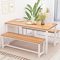 Vista 1 de Recaceik Dining Table Set for 4 Kitchen Dining Room Set with 2 Dinner Benches, Farmhouse Breakfast Table for Apartment Small Space, Easy Assembly