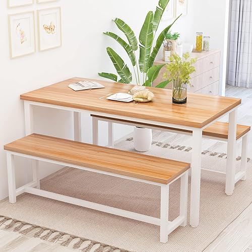 Miniatura 15 de Recaceik Juego de mesa de comedor para 4 cocinas y comedor con 2 bancos de cena, mesa de desayuno de granja para apartamento de espacio pequeño,