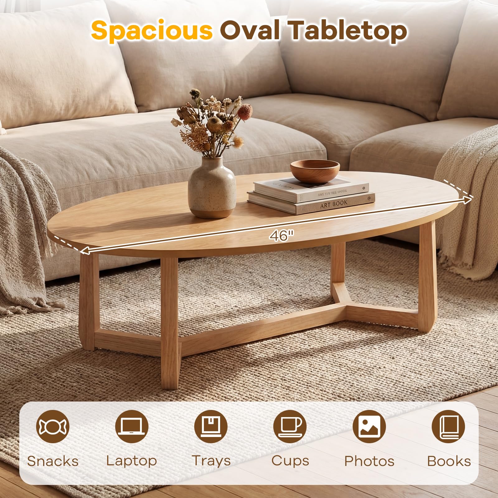 Amazon.com: Giantex Oval Coffee Table, 46'' Wood Center Table with