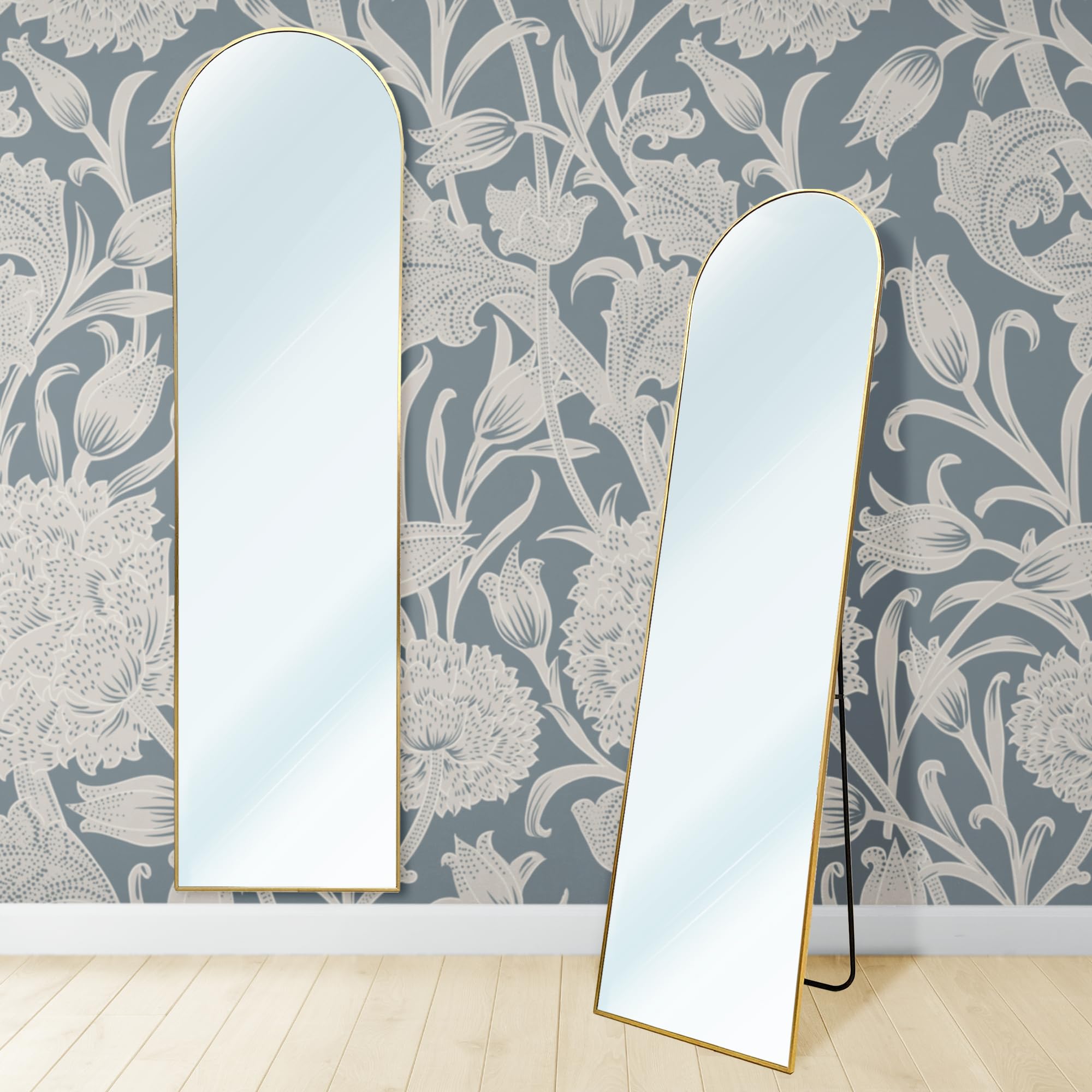 Nyana Espejo de Pie Metálico Metal Round Home | Cuerpo Entero 150x40 o 160x50 cm | Soporte Ajustable y Marco de Aleación Metálica | Diseño Moderno y Elegante | Gran Formato HD (150x40 cm)