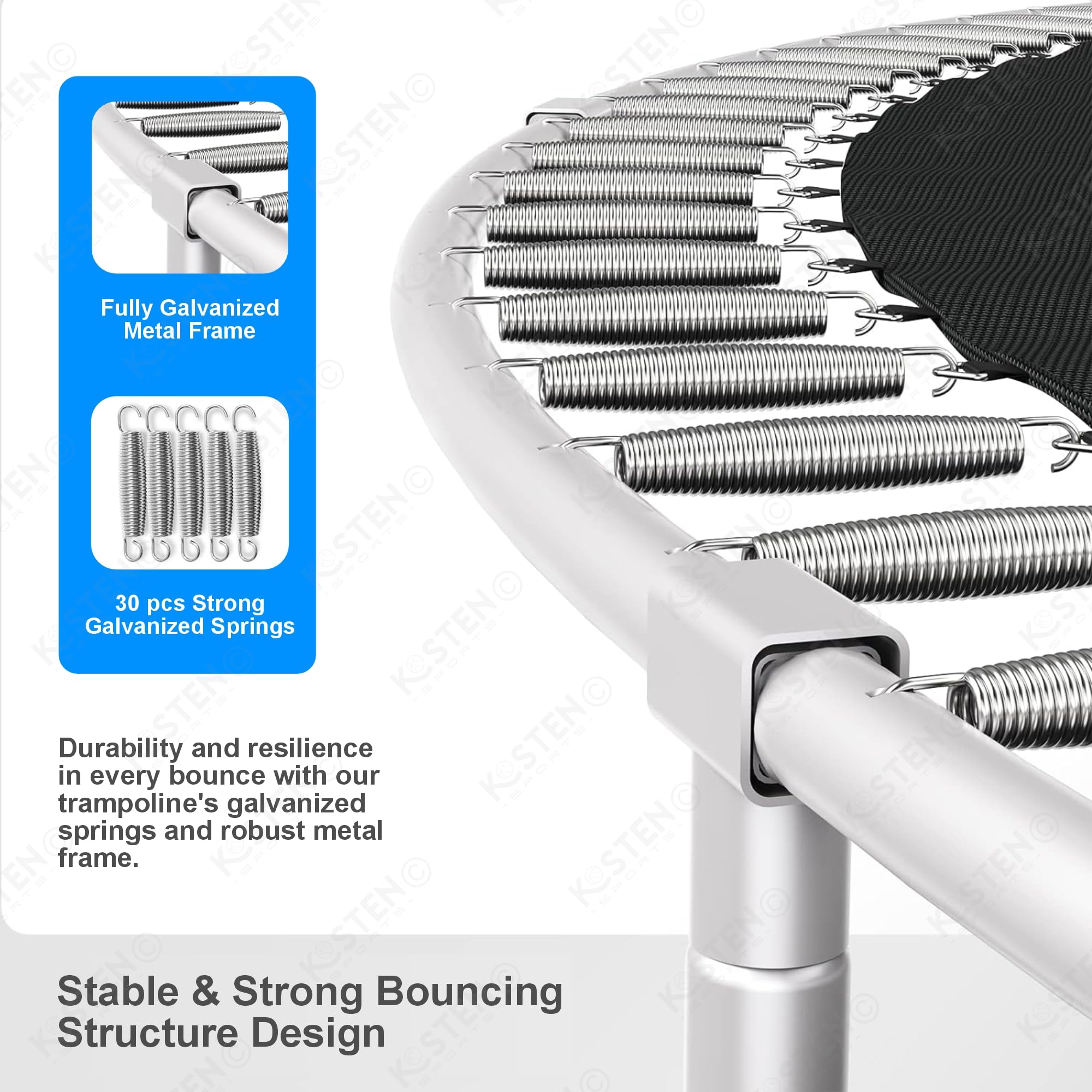 Kosten Sports 55 Inch Trampoline for Kids with Safety Net | Indoor & Outdoor | Powerful Loading Capacity | Stainless Steel Frame & Legs - Image 5 thumbnail