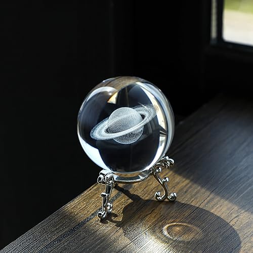 Miniatura 5 de ZEERSHEE Bola de cristal de Saturno láser 3D con soporte de 2.362 in, bola de vidrio decorativa, pisapapeles, decoración espacial para el hogar,
