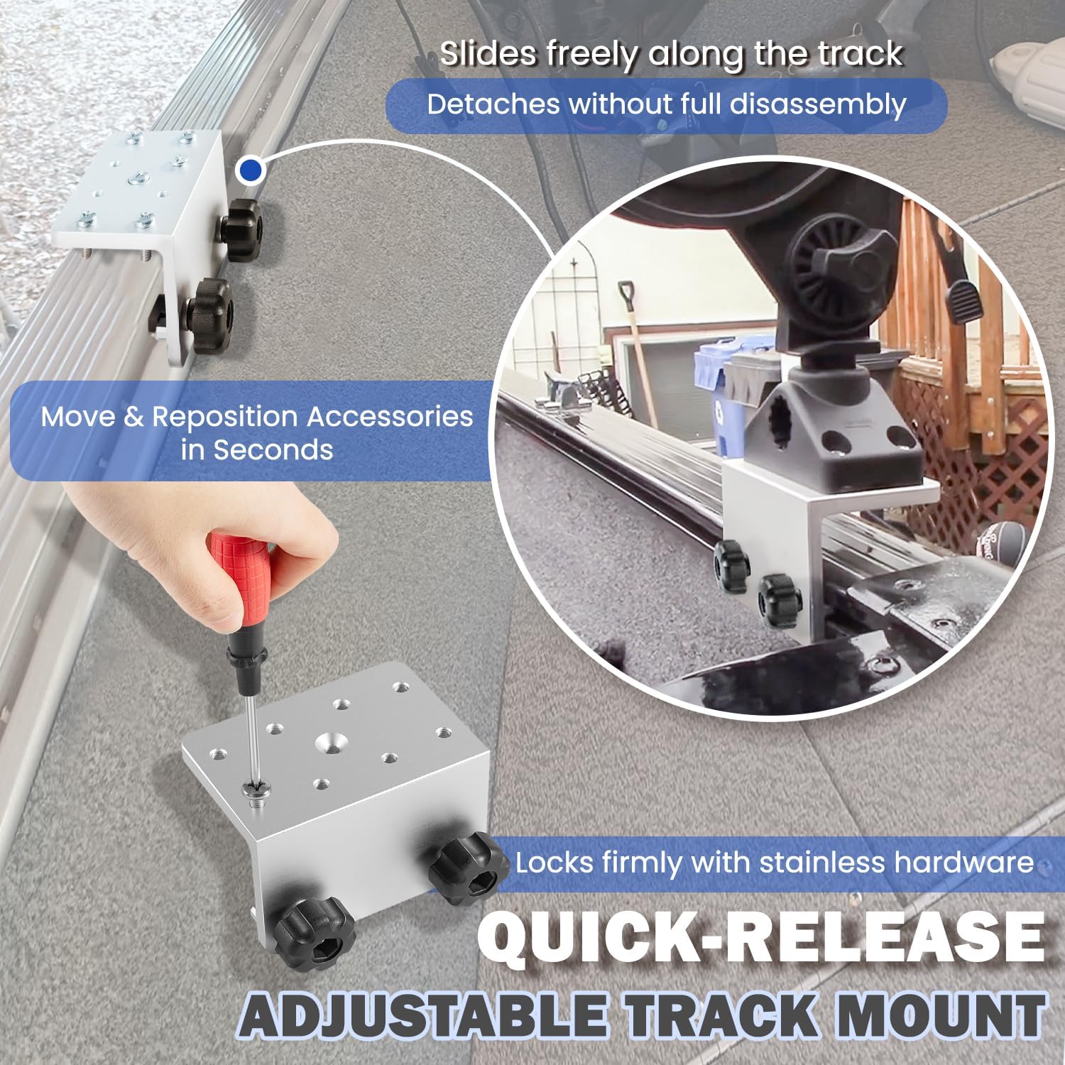 Universal 90 Degree Track Bracket, Fits for BroCraft, Cannon, Lowe Stinger, RamMount, and Scotty Boat Gunnel Track System