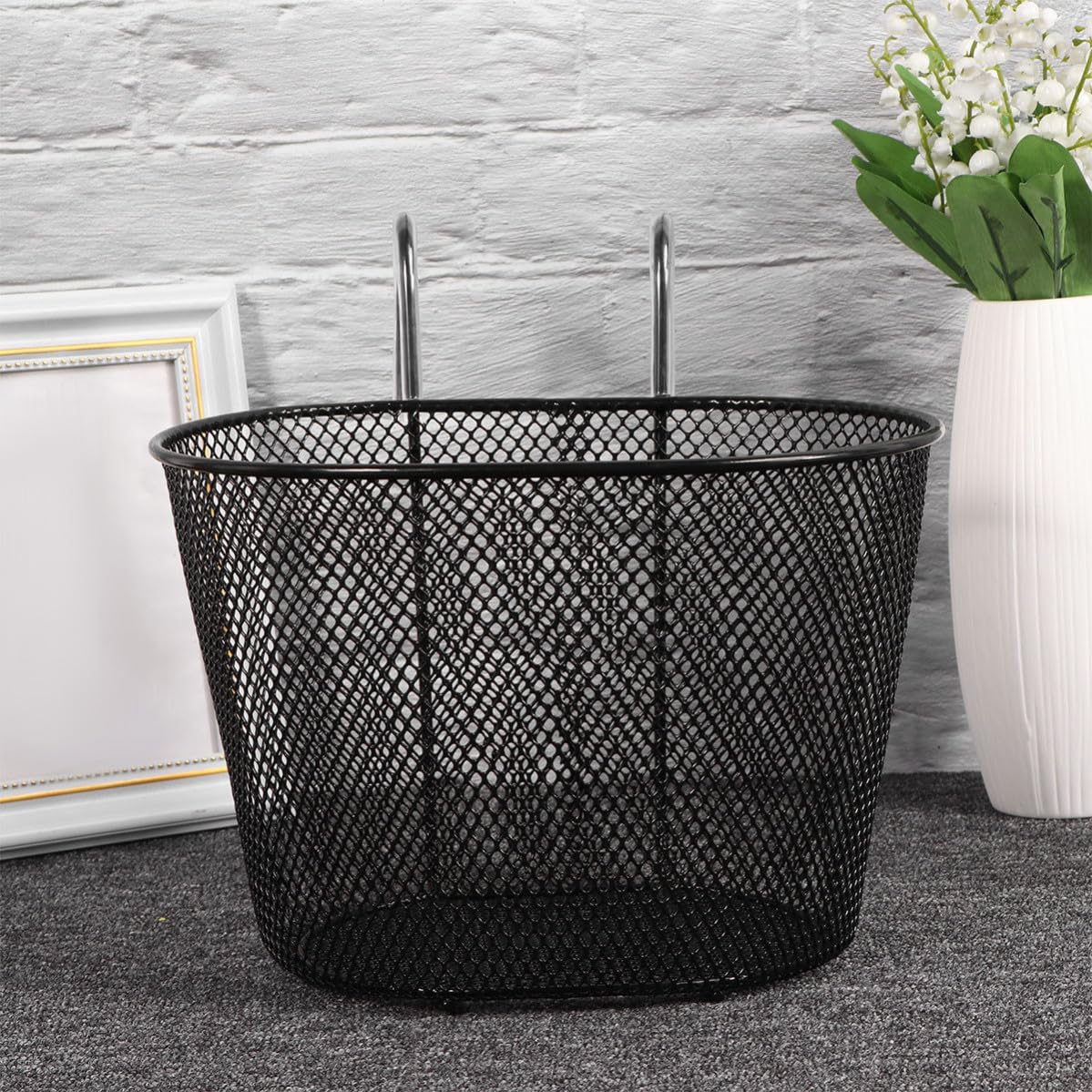 Panier à Vélo de Guidon Amovible en Fer Noir Grosse Capacité | Surface Lisse, Fixation Facile, pour Garçons et Filles, Format Suspendu