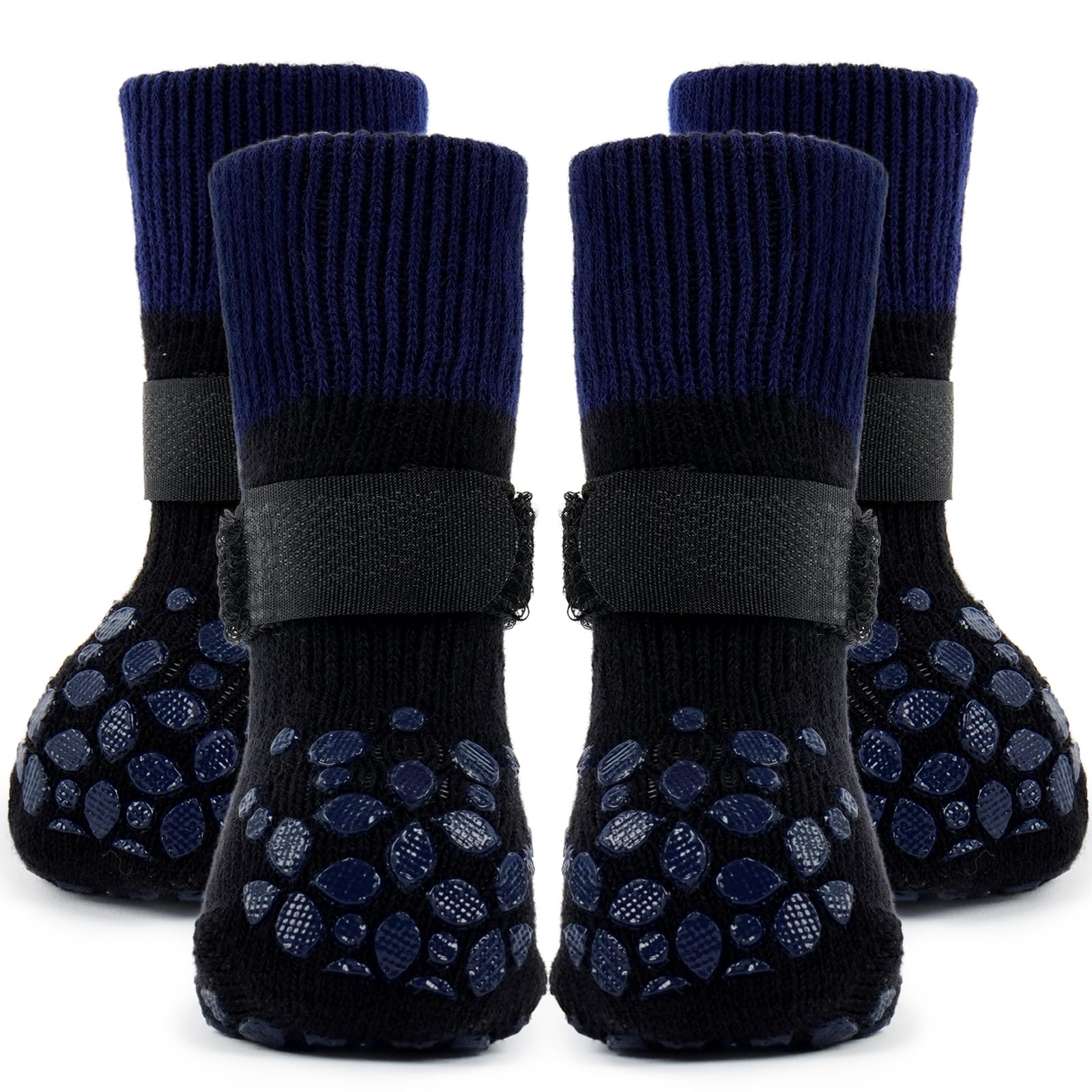 ROZKITCH 2 Pairs Double Side Anti Slip Dog Socks Paws Stop Licking, Paw Protectors Warm Socks Anti Chew Dog Paw Covers Stretchy Grip Socks for Senior Dogs Outdoor Labrador Retriever Blue XL