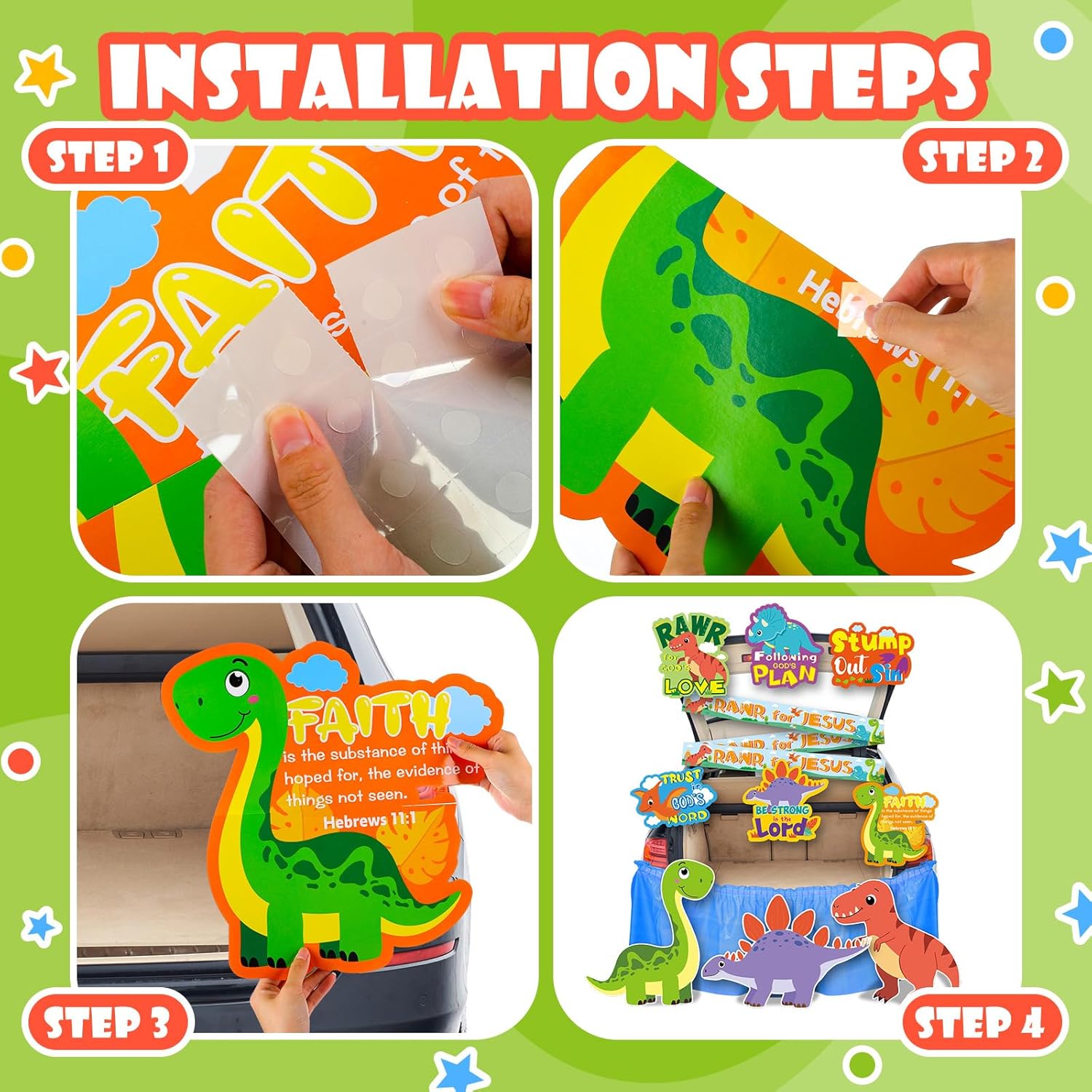 10 Pcs Religious Halloween Dinosaur Trunk-or-Treat Decorating Kit Car SUV Decorations Kit Jungle Theme Decor Christian Dinosaur Cutouts Banner for Outdoor Car Archway Door Decor Party Supplies