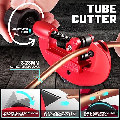 Miniatura 4 de DNA MOTORING 3 en 1 Kit de herramientas de abocinación doble, kit de herramientas de llamarada, incluye doblador de tubos de 180 grados, cortador