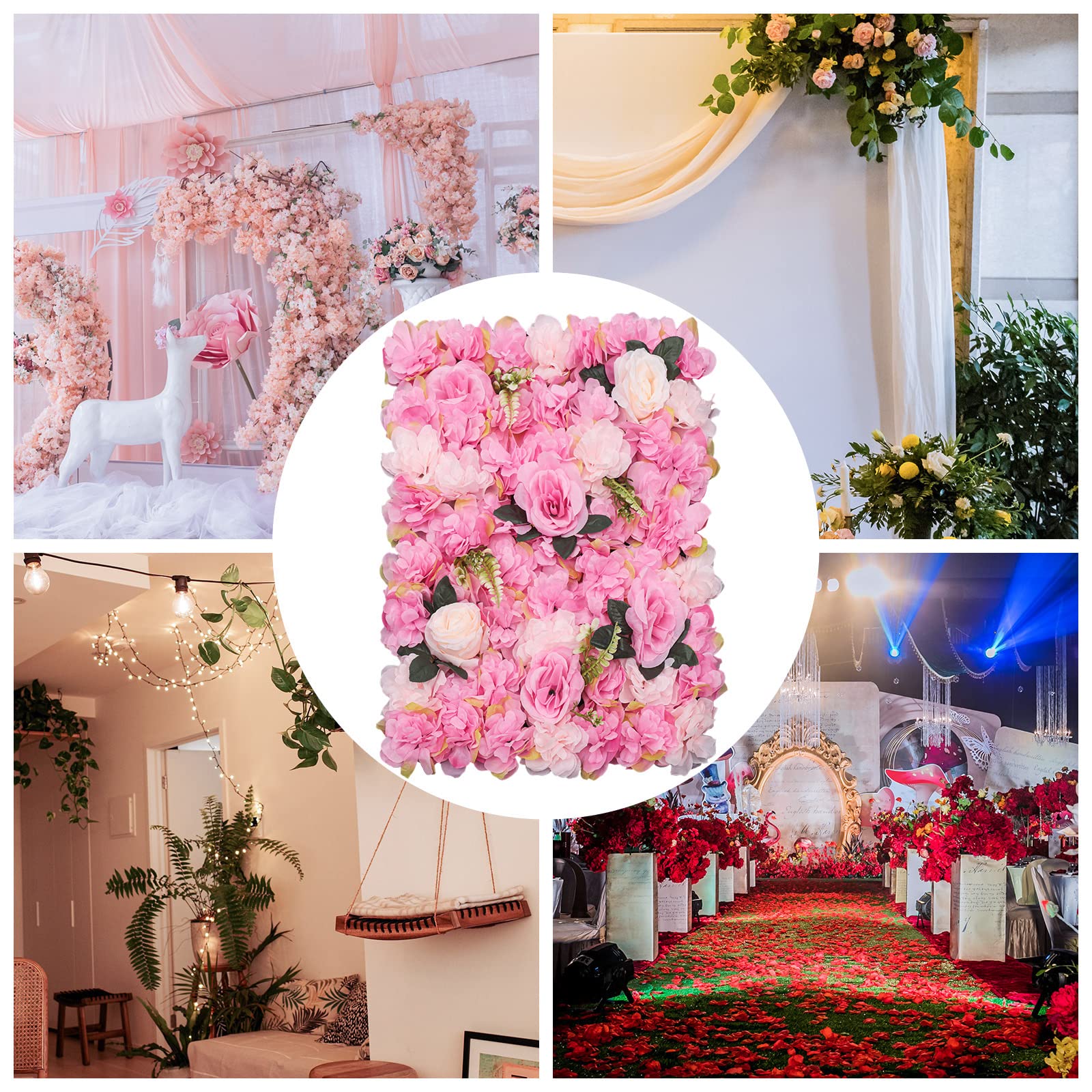 Lot de 12 panneaux muraux de fleurs artificielles, panneau mural de fleurs, fond de rose, décoration de maison, décoration de mariage, fête prénatale, fête, mur de bonbons, zones photo