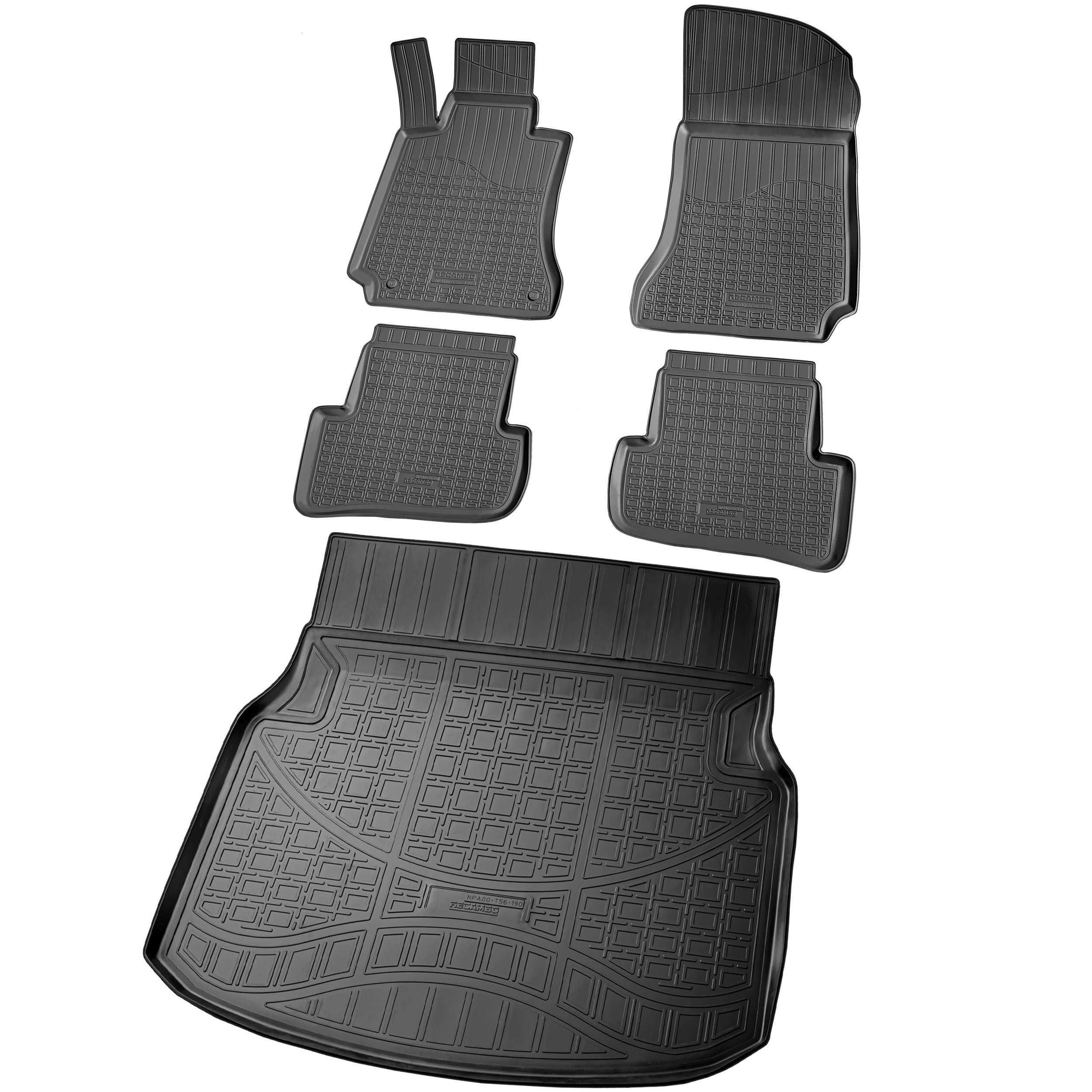 RECAMBO Gummimatten & Kofferraumwanne Set passend für Mercedes C-Klasse | W204 Limousine | BJ 2007-2014 - 100% passgenaue Auto Fußmatten und Kofferraummatte aus hochwertigen rutschfesten TPE - Schwarz