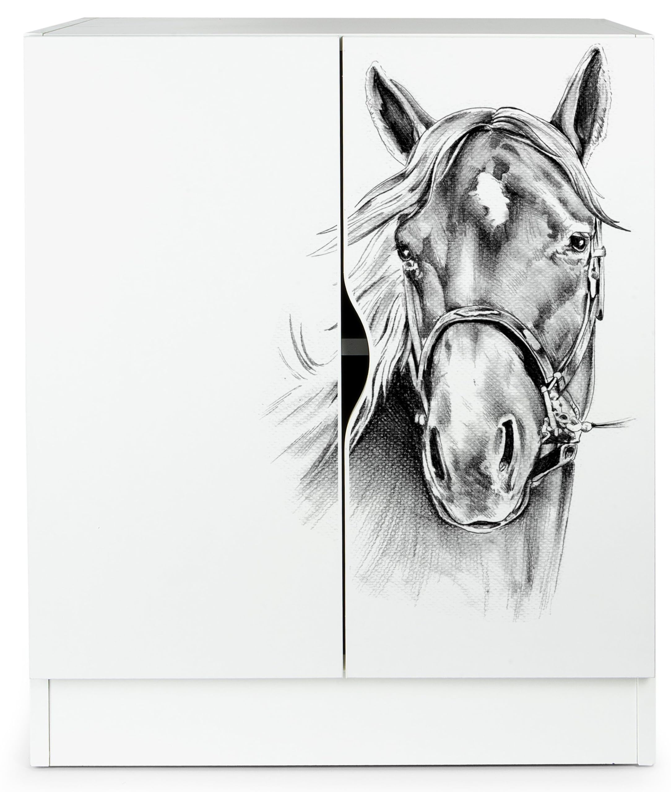 leomark Mueble Roma Blanco Semimate Armario Bajo 60x42x78 cm con Estante Ajustable Diseno Clasico Tablero 18 mm Asa Segura Montaje Sencillo Ideal para Salon Dormitorio o Pasillo, Caballo