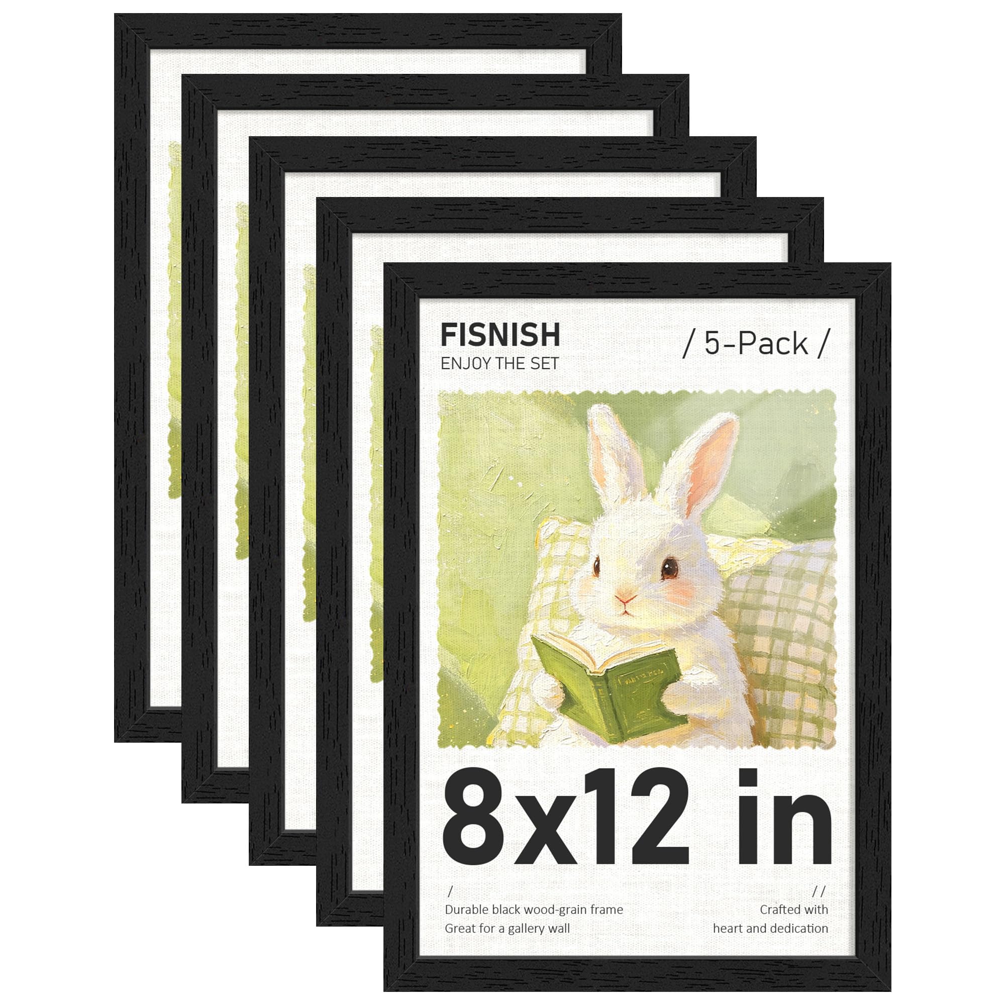 8x12 Picture Frame Set of 5 Black Woodgrain
