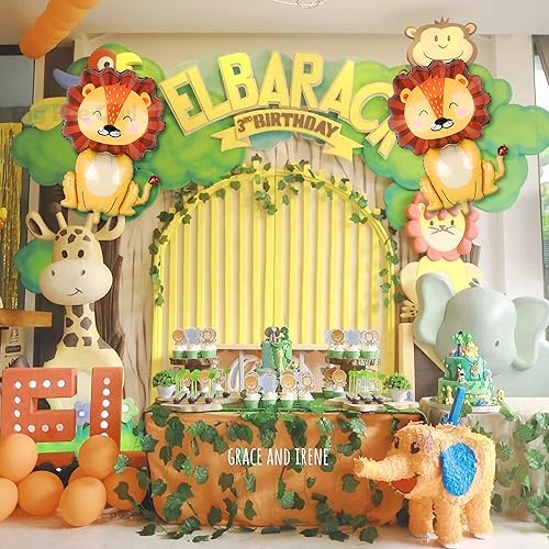 Miniatura 4 de Globos de aluminio de león gigante, selva, safari, animales, decoraciones de fiesta de cumpleaños, globo de Mylar para niños, un tema salvaje,