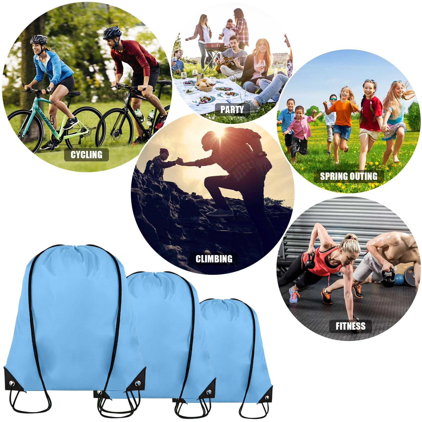 Grneric 20Color Drawstring Backpack Bulk Cinch Sackpack Ployster Drawstring Bags for Gym Party Trip