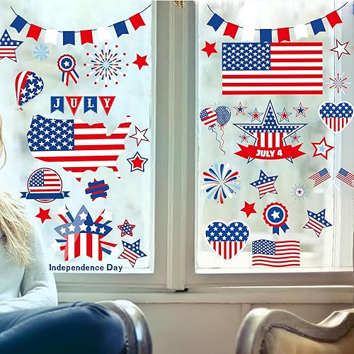 Miniatura 4 de Calcomanías patrióticas para ventanas del 4 de julio, calcomanías artísticas de doble cara de Estados Unidos, Independencia, Día de los Caídos,