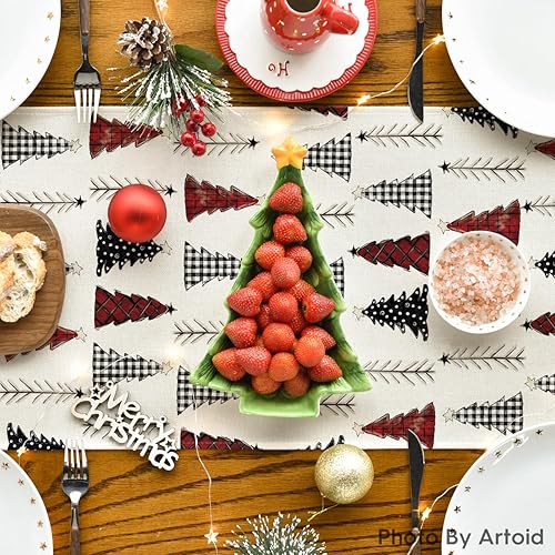 Miniatura 4 de Artoid Mode Camino de mesa de árbol de Navidad, decoración de mesa de comedor de cocina de invierno de temporada para decoración de fiesta del