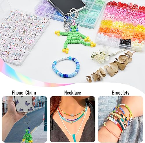 Miniatura 5 de JOJANEAS Kit de 2400 cuentas de pony arcoíris, 48 colores Kandi Beads Kit de fabricación de pulseras coloridas para hacer pulseras, kit de pulseras