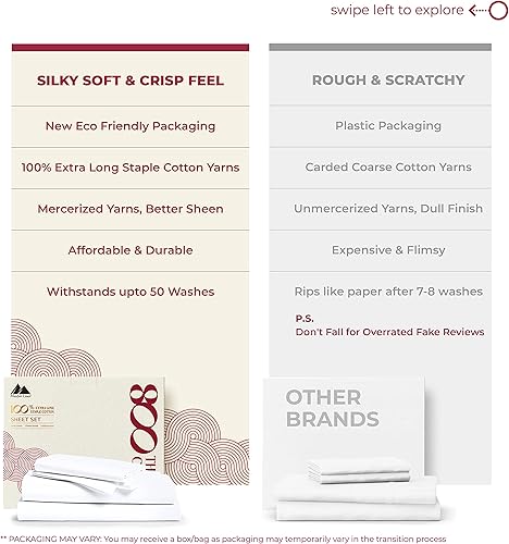 Miniatura 2 de Mayfair Linen Juego de sábanas 100% de algodón egipcio, juego de 2 sábanas de 800 hilos tamaño King, con bolsillos profundos, suaves y sedosas, de