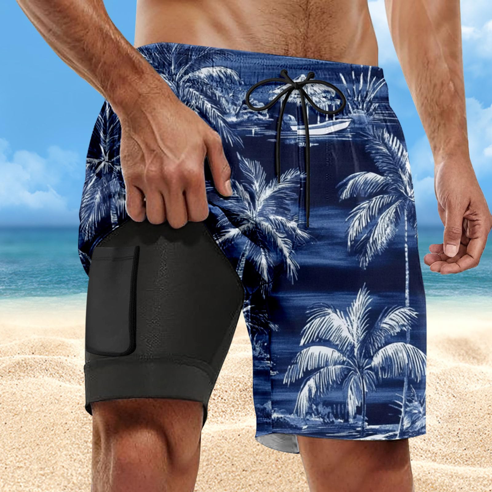 Générique Maillot Short de Bain Homme,Short Musulman, Piscine Surf Séchage Rapide Hawaïen Homme Boxer Soluble doublé pour